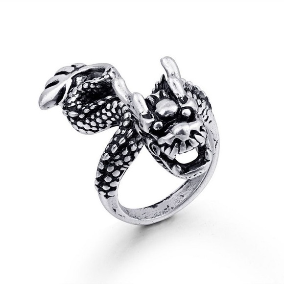 Brand New Unisex Size 2 Adjustable Stainless Steel Ring With Dragon Shape Silver - Picture 2 of 8